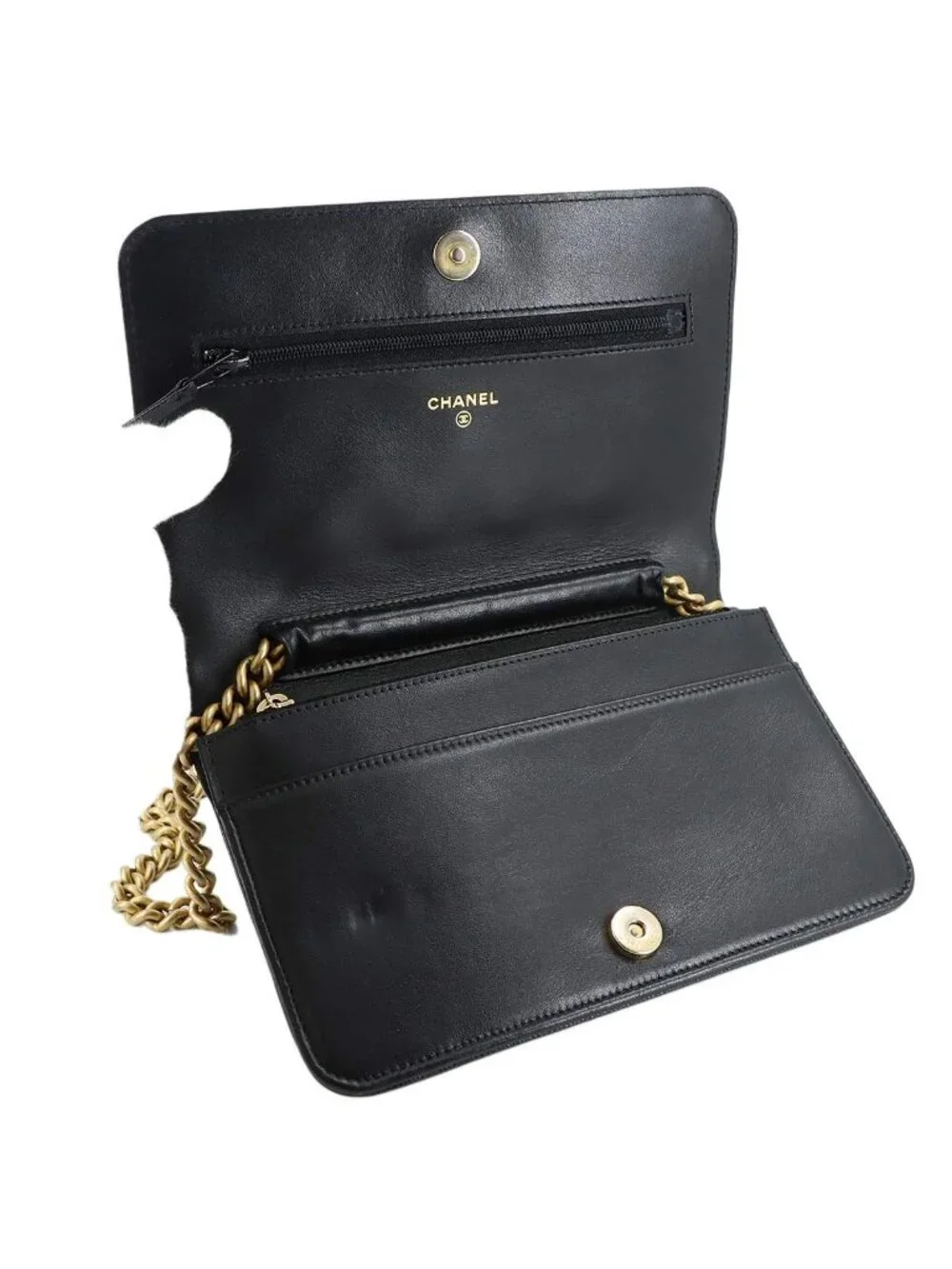 ★SOLD★ Chanel Chain Wallet Caviar Leather Black Gold - Picture 6 of 10
